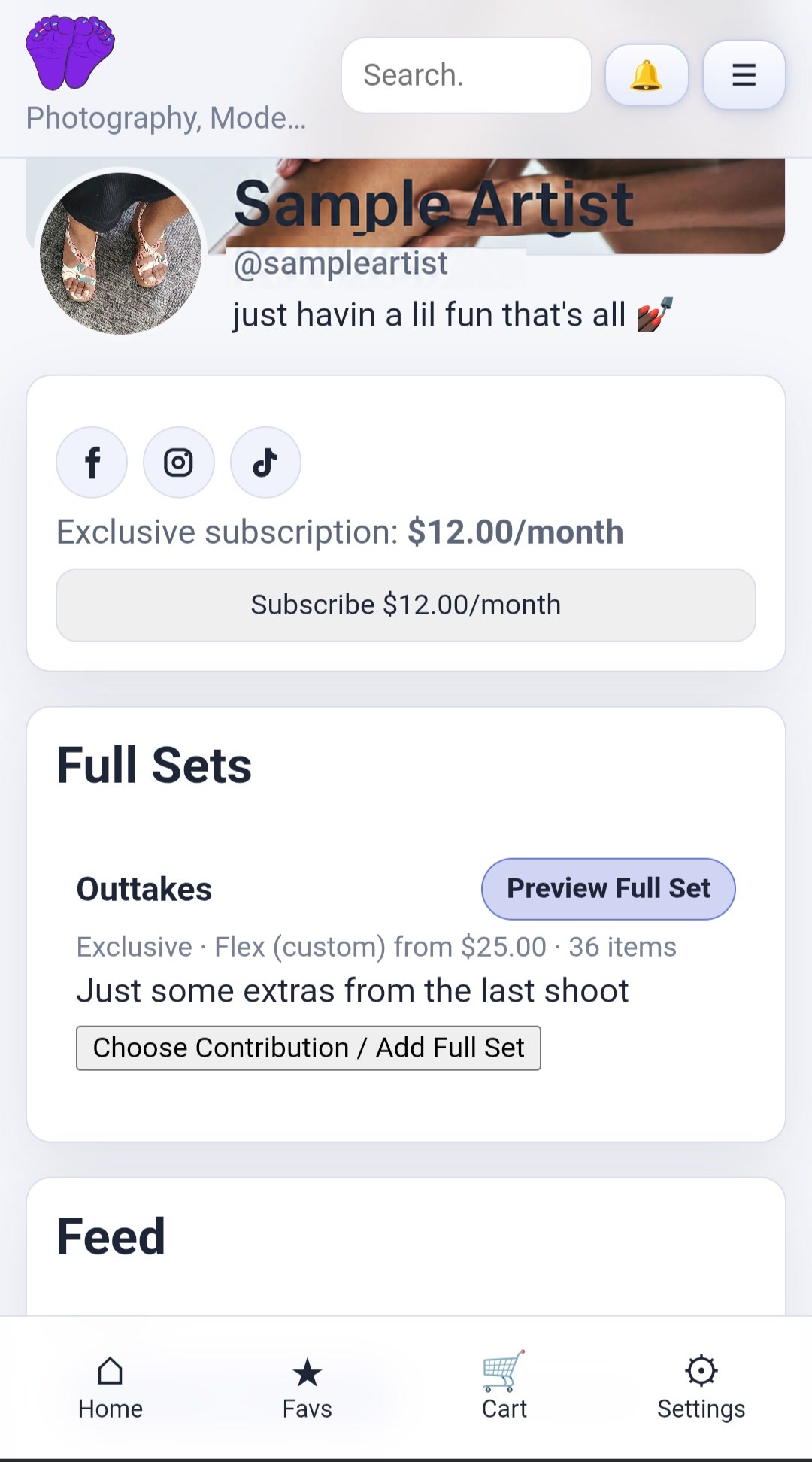 Responsive examples of an artist profile feed on mobile, tablet, and desktop.